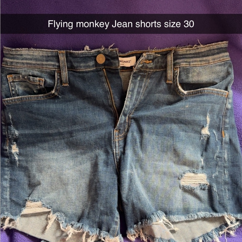 Flying Monkey Distressed Blue Jean Shorts
